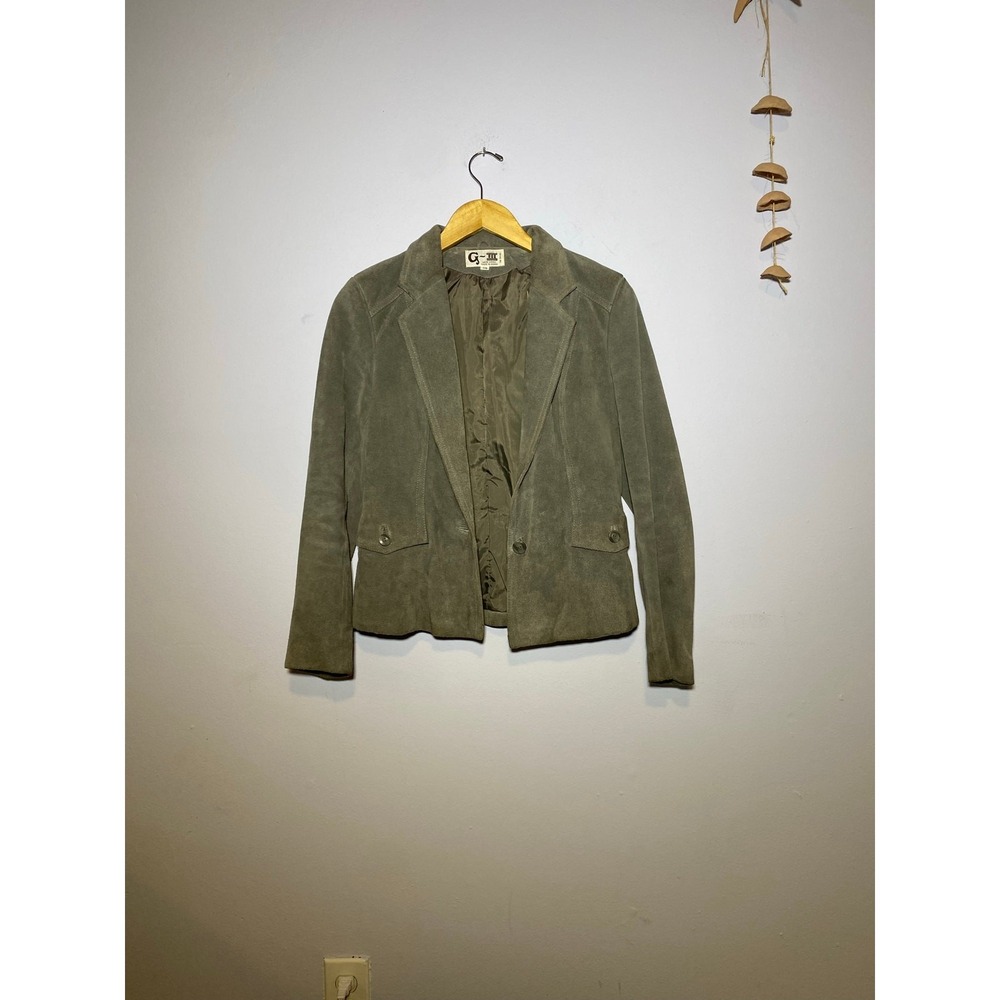 Gray G-III Suede Leather Blazer Vintage 90s Minimalist Size 7/8 Women - Picture 3 of 11
